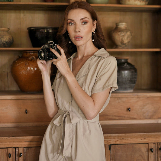 ARYA Safari Linen Mini Dress, in Beige