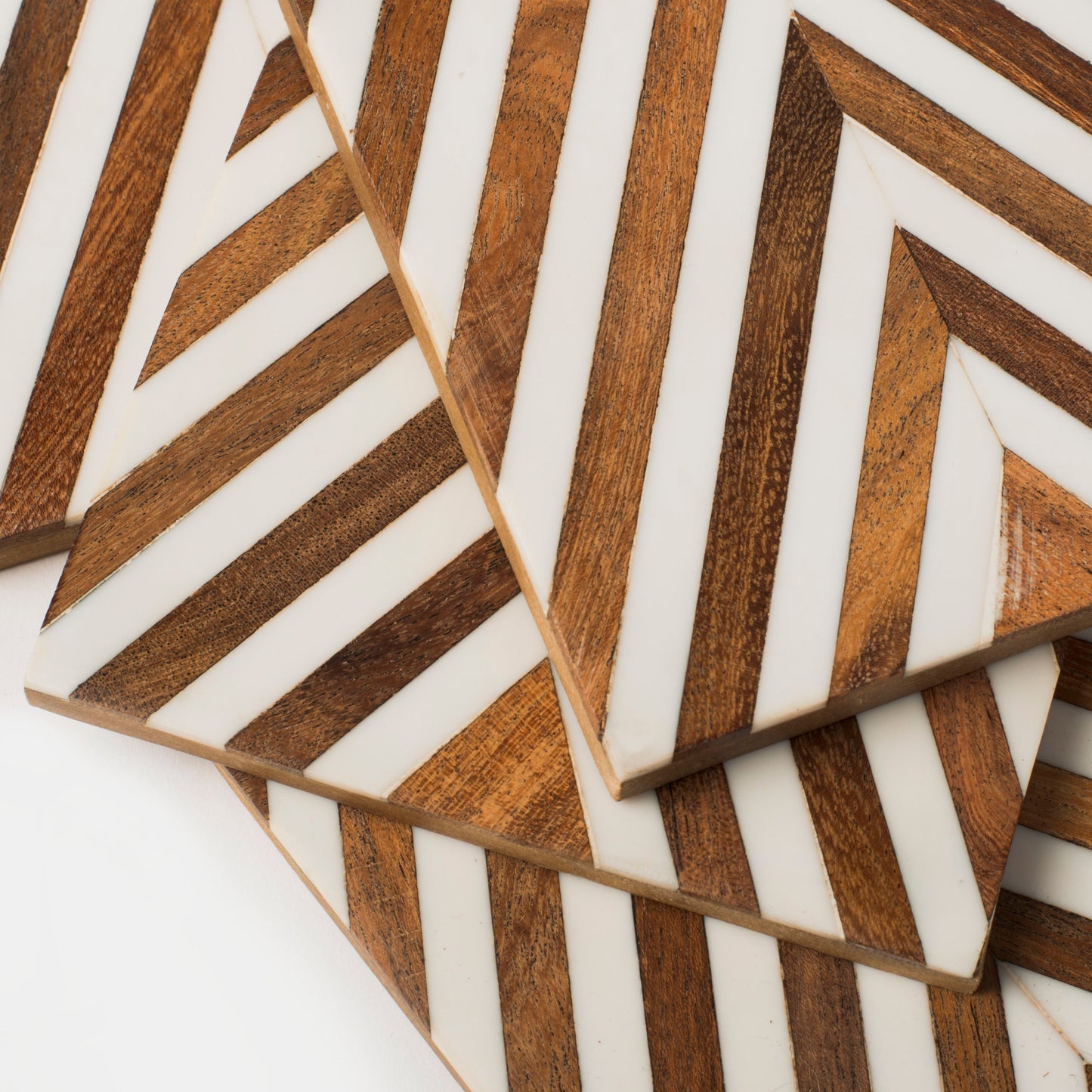 Marquewood Chevron Coasters – Handcrafted Wood & Resin Inlay | Set of 4