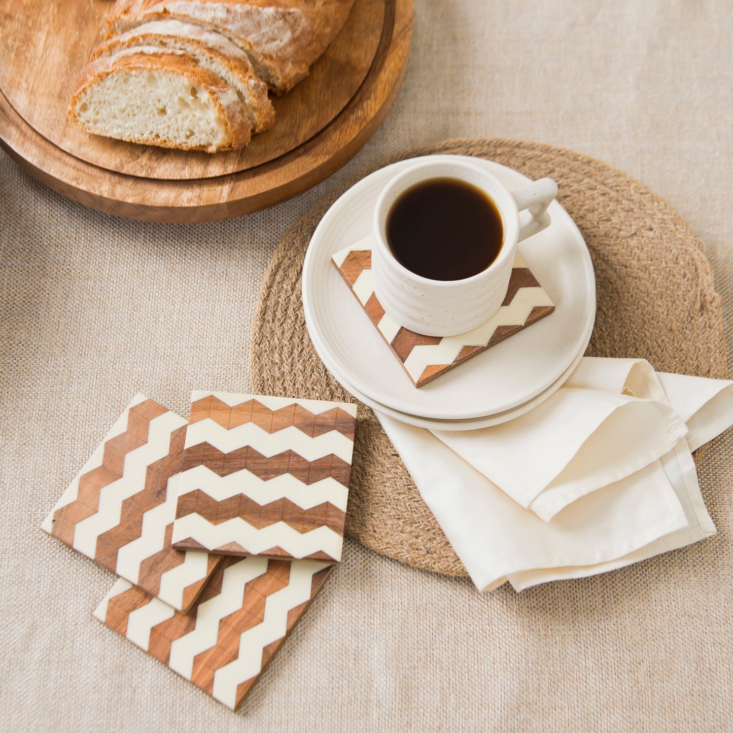 Marquewood Chevron Coasters – Handcrafted Wood & Resin Inlay | Set of 4