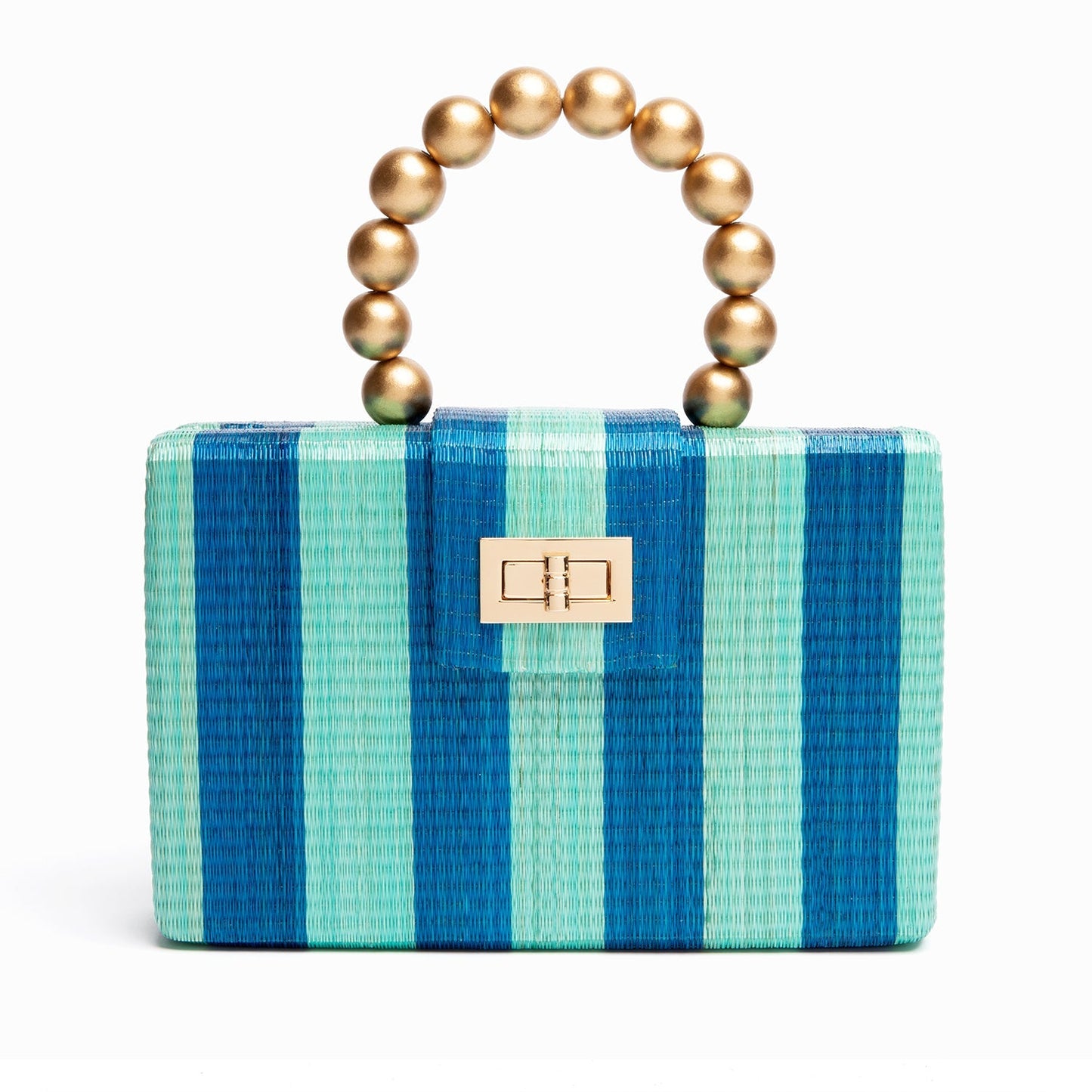 🌊✨ THE LOUISA – Blue & Turquoise Stripe Woven Straw Clutch Bag