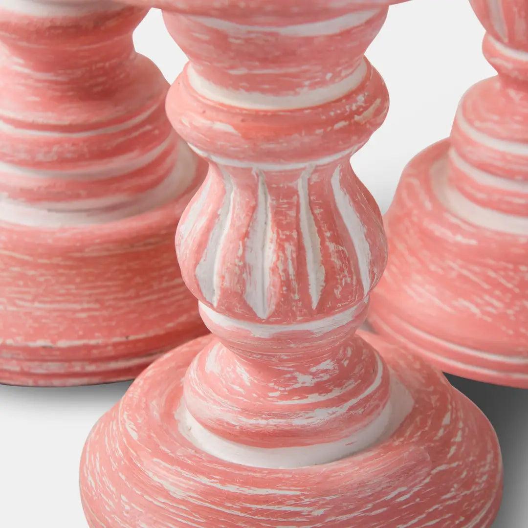 🌸✨ Rosé Reverie Pillar Candleholder Set – Handcarved Mango Wood | Washed Pink Finish