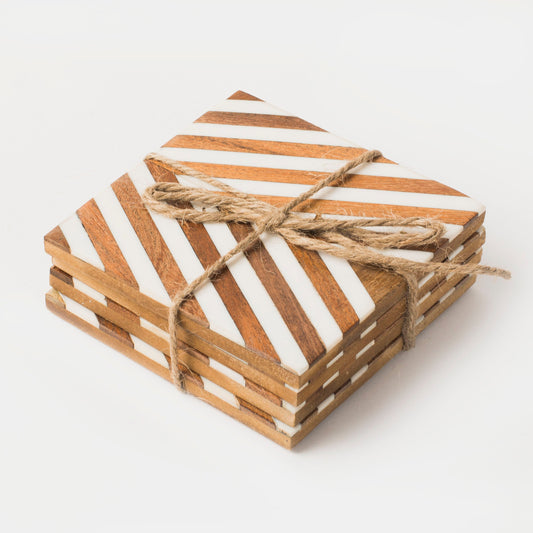Marquewood Chevron Coasters – Handcrafted Wood & Resin Inlay | Set of 4