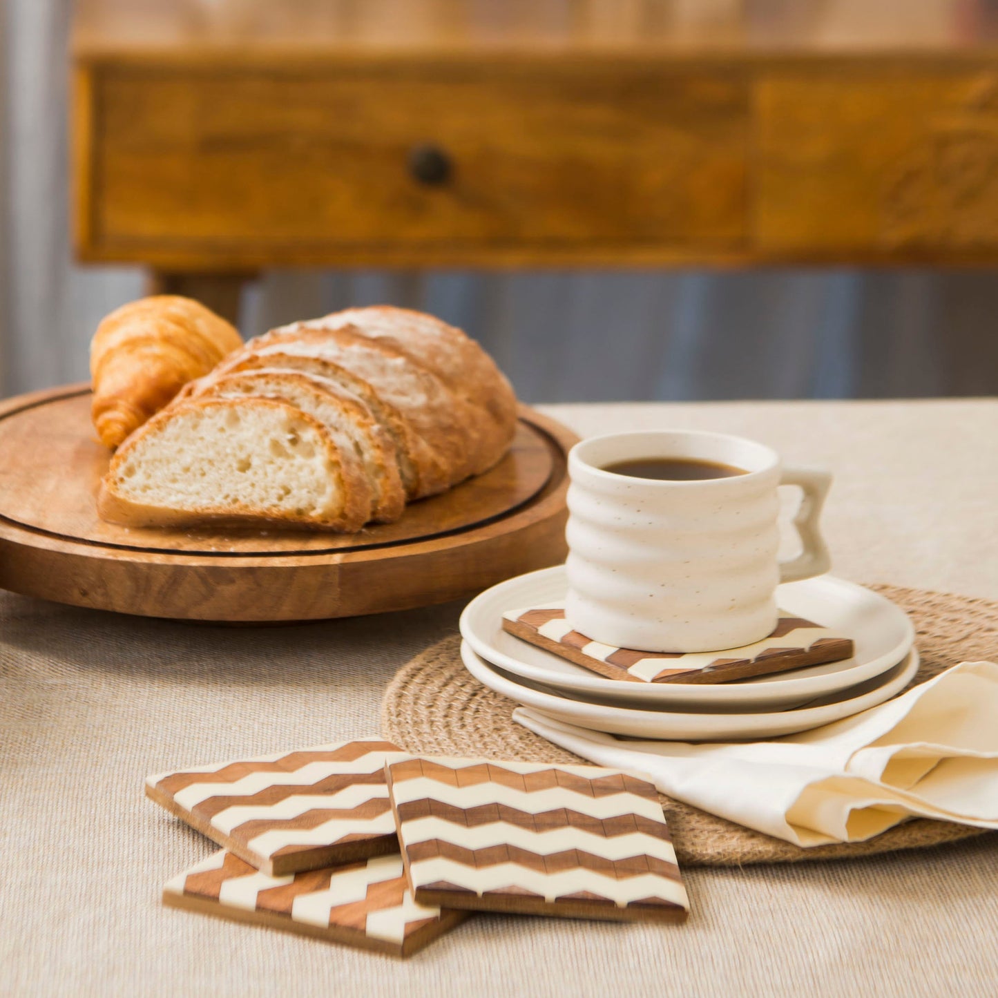 Marquewood Chevron Coasters – Handcrafted Wood & Resin Inlay | Set of 4