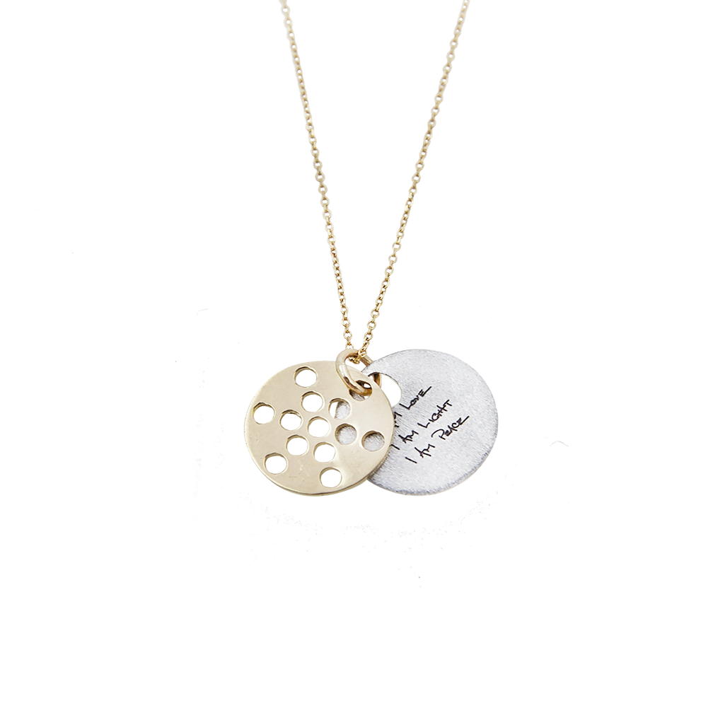 FRUIT OF LIFE NECKLACE 14K SET: I AM LOVE I AM LIGHT I AM PEACE BANGLE