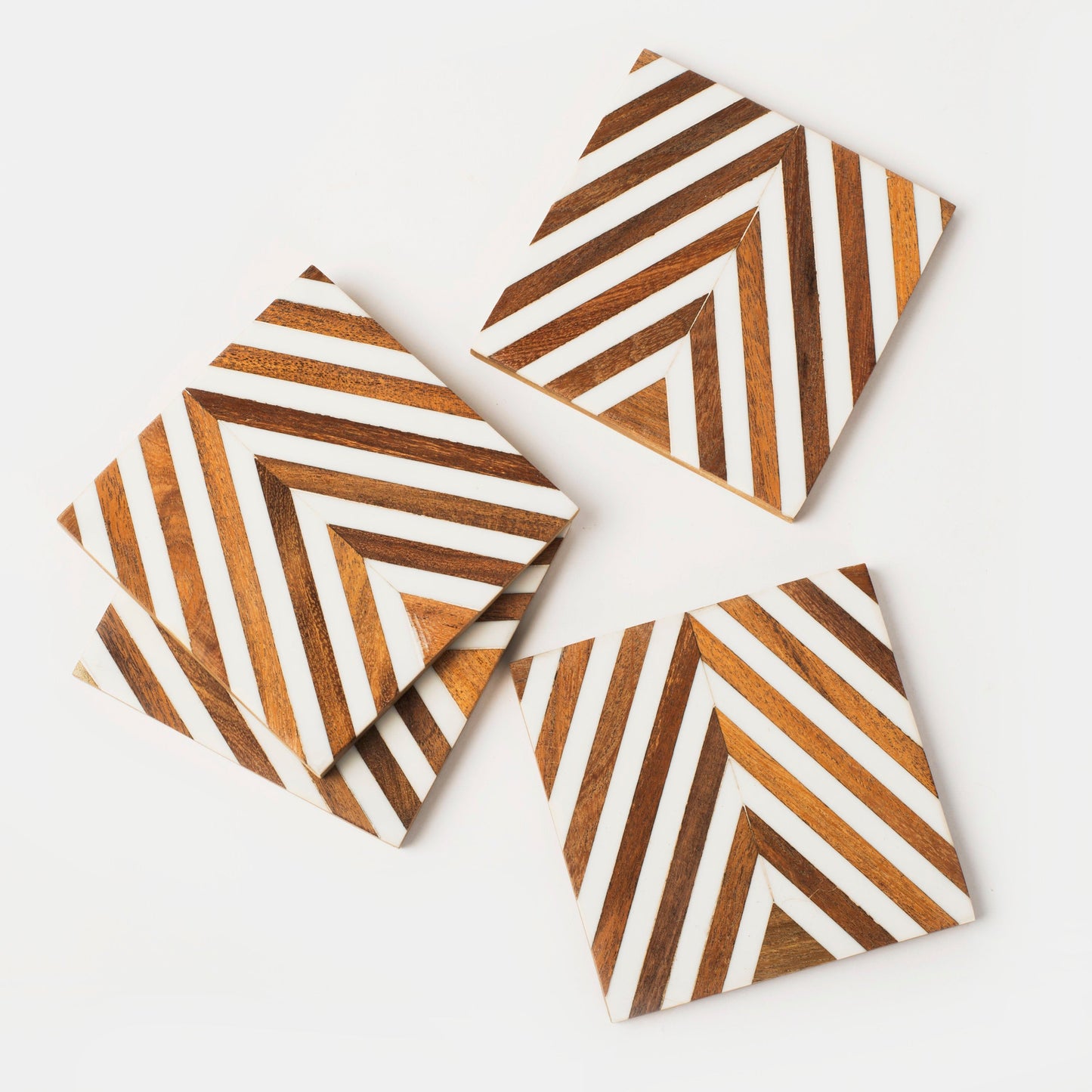 Marquewood Chevron Coasters – Handcrafted Wood & Resin Inlay | Set of 4