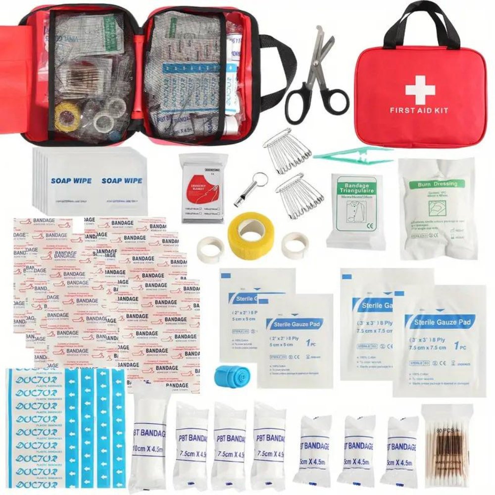 173pcs Large First Aid Kit: Portable Bag For Outdoor Hiking, Camping & More - Including Emergency Supplies