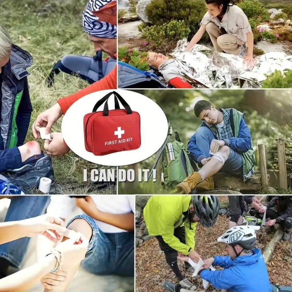 173pcs Large First Aid Kit: Portable Bag For Outdoor Hiking, Camping & More - Including Emergency Supplies