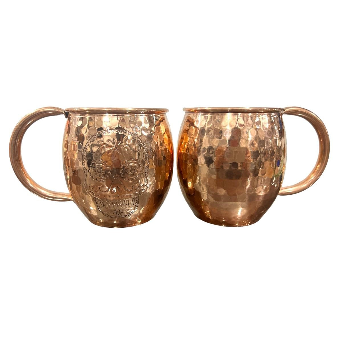 Set of Two Copper Barrel Mugs with Chiselled Skull (Day of the Dead)